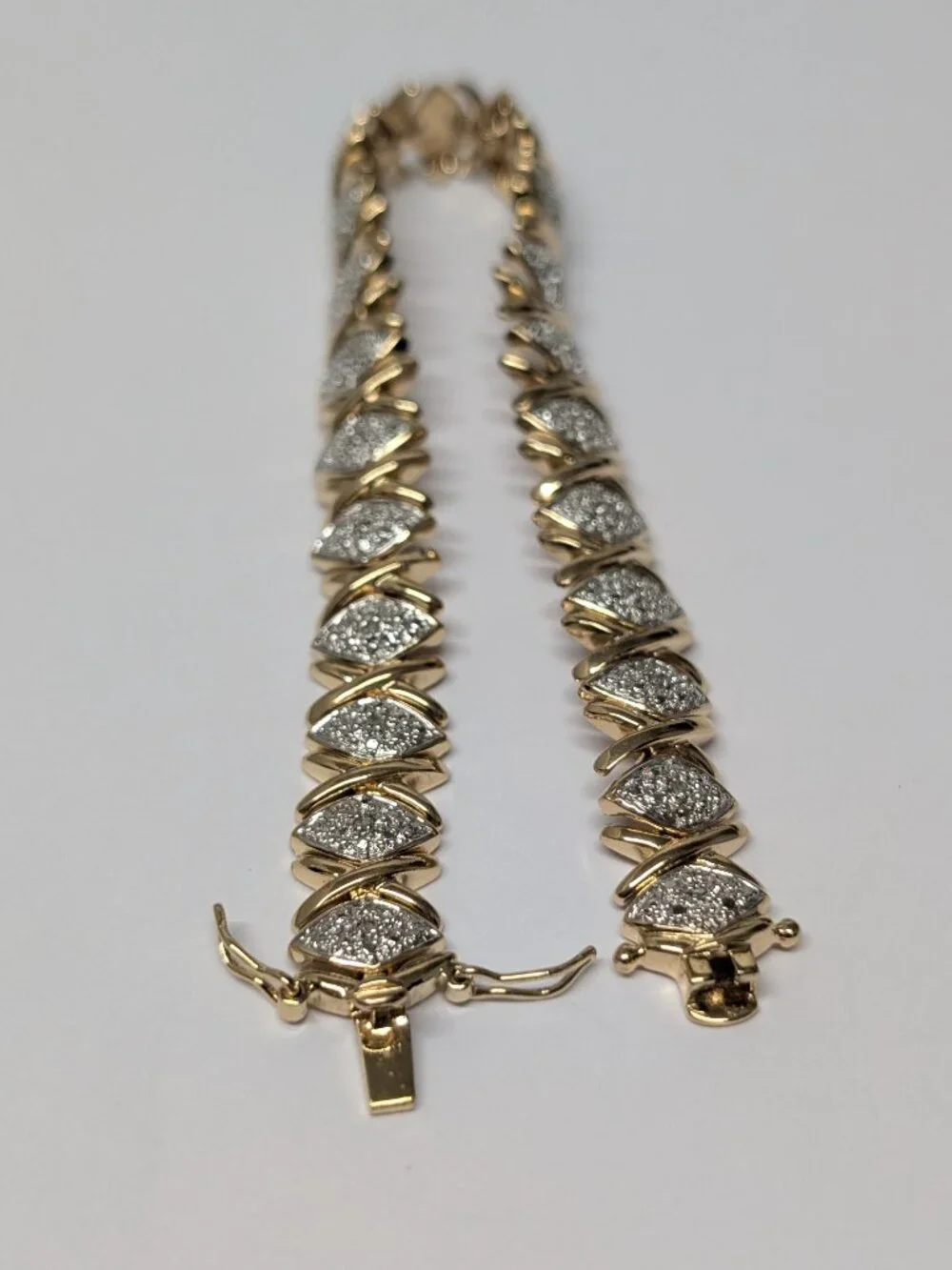 Sterling Silver Diamond XO Link Gold Plated Tennis Bracelet 7.5 Inches